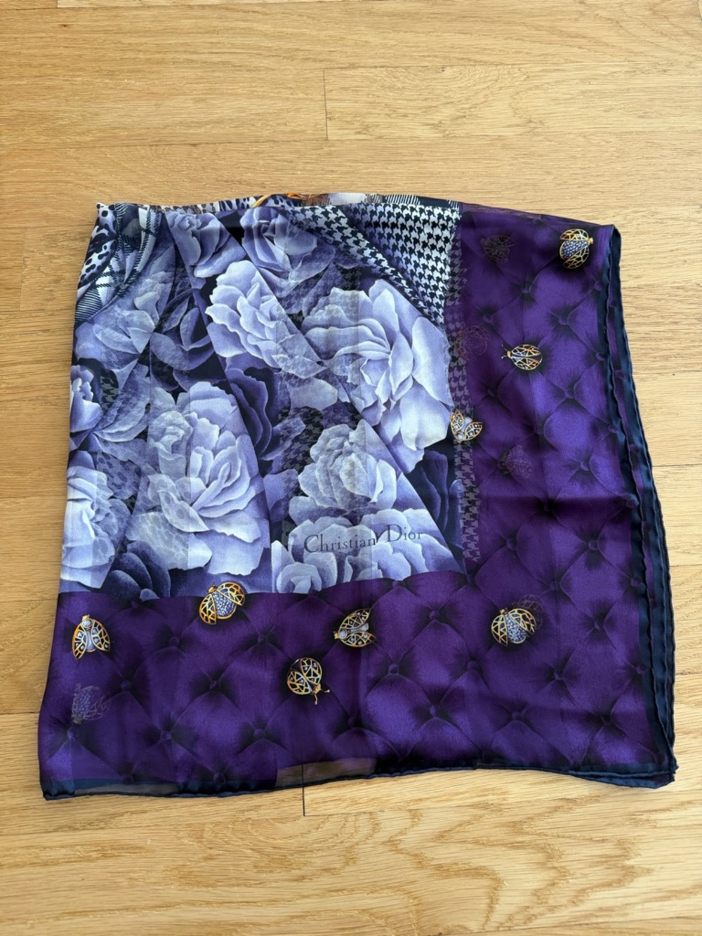 Christian Dior Purple Floral & Patterned Square Scarf - Picture 3 of 4